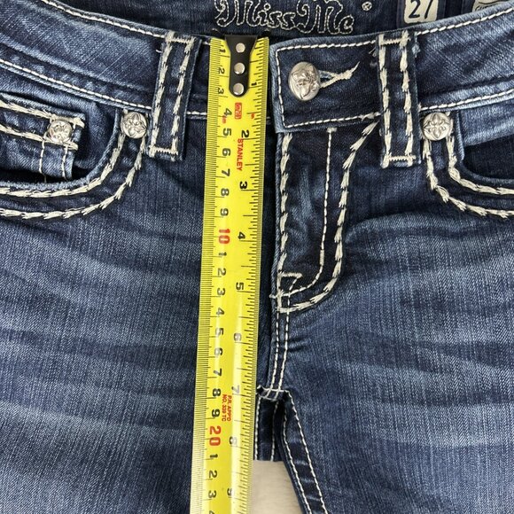 Miss Me Jeans Womens 27 Signature Cuffed Capri Embroidered Thick Stitch Bling - Picture 7 of 14
